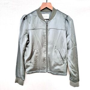 Hinge Olive Green Satin Bomber Jacket